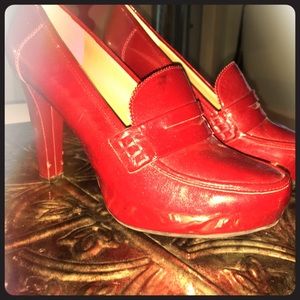 Beautiful Ruby Patent Leather Loafer Pumps!